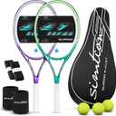 27 Inch Tennis Rackets Set, 2 Player Pre-StrungTennis Racquets for Adults, 2 Overgrip Tapes, 3 Balls, 2 Wristbands and Carrying Bag, for Beginner and Professional (Dark purple & Dark green)
