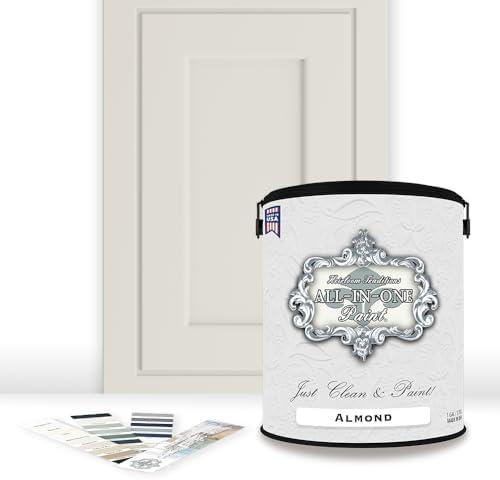 ALL-IN-ONE Paint, Durable Cabinet And Furniture Paint. Built In Primer And Top Coat, No Sanding Needed. Includes our 30 Featured Color Card - Almond (off white with tan undertone), Gallon