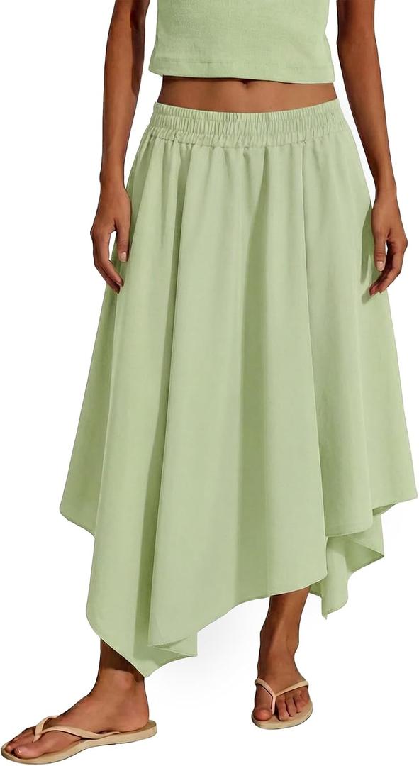 Womens Asymmetrical Midi Skirt High Waisted Flowy A-Line Skirt Summer | Casual,2026 Trendy,Long Skirts, Vacation Skirt,Summer Skirts (M)