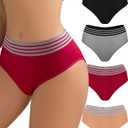 Kingfung Womens Underwear Cheeky Bikini Panties for Women Briefs Soft Stretch Underwear 4 Pack (L)