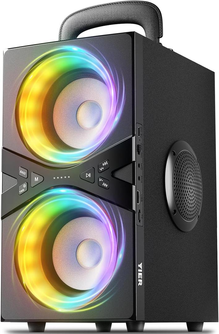 YIER Party Bluetooth Speaker:80W Peak Large Stereo Sound for Outdoor,Deep Bass,TWS,Loud with Lights,Portabe Wireless Big Speakers with Long Playtime,House,Projector,Movie