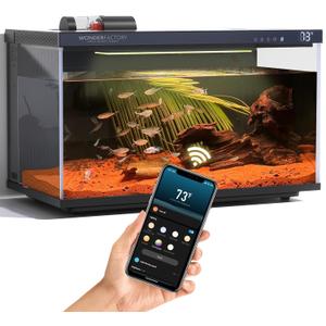 Wonderfactory Smart Aquarium Fish Tank 5 Gallon Starter kit, Self Cleaning System Efficiency Filter 7 Color LED Lights Automatic Feeder Temperature Display Monitor HD Glass, Smart Control with Apps