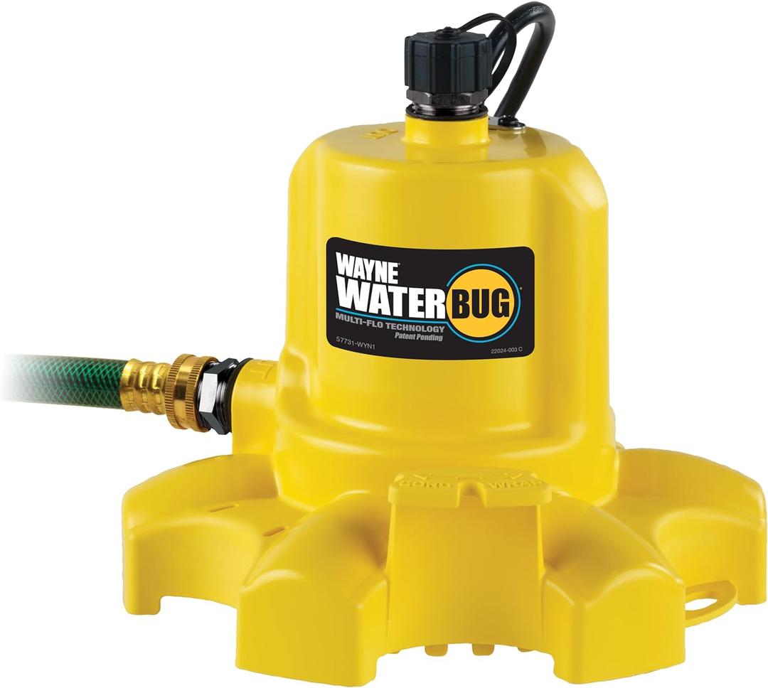 WAYNE - WaterBUG 1/6 HP 1350 GPH Submersible Pump with Multi-Flo Technology - Water Removal and Transfer Pump, Yellow