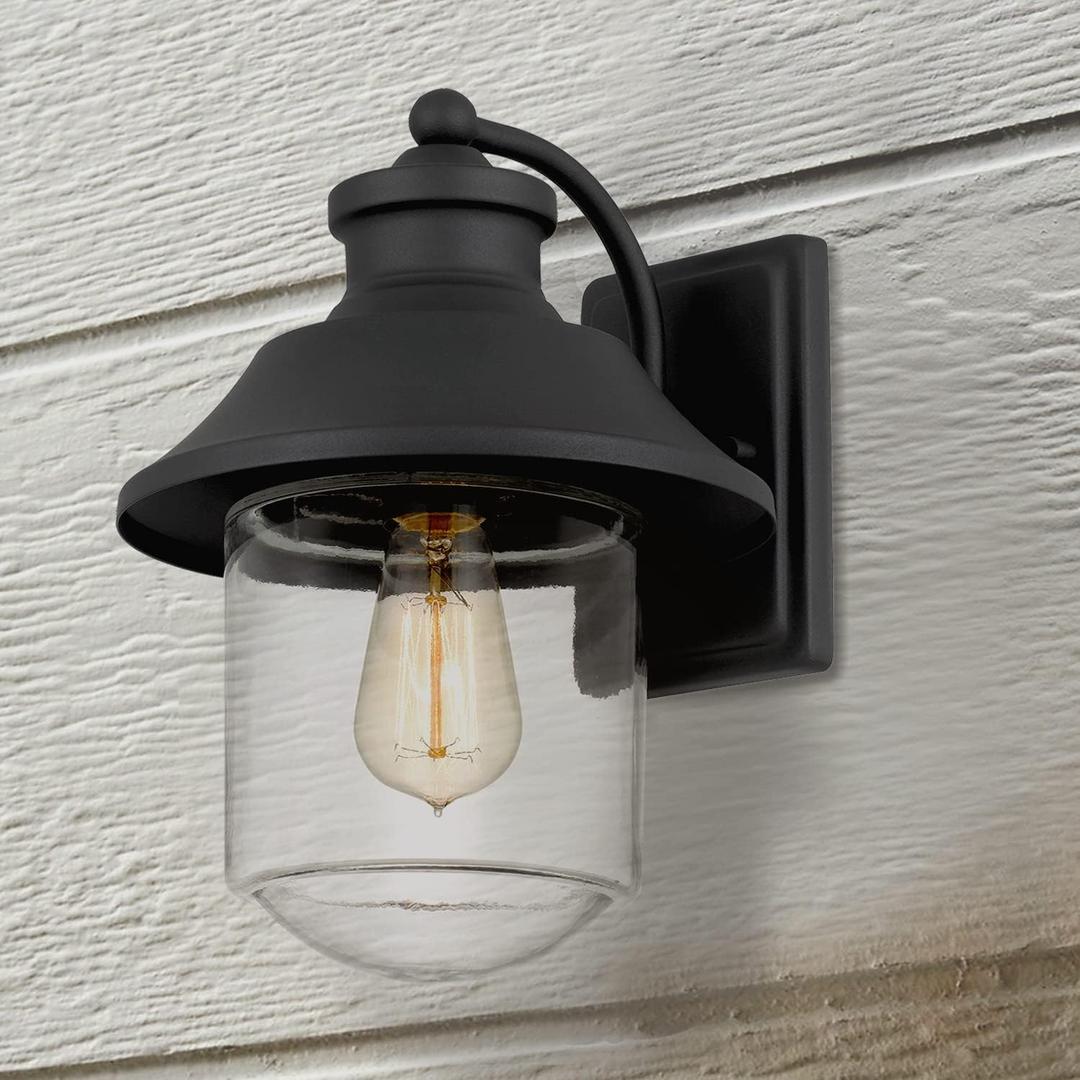 Tawson ABEL Outdoor Wall 1-Lights Exterior 9.8" W Lantern Fixtures with Clear Glass Shade Cylinder, Matte Black Wall Sconce, Weather Resistant for Entryway, Doorway, Corridor