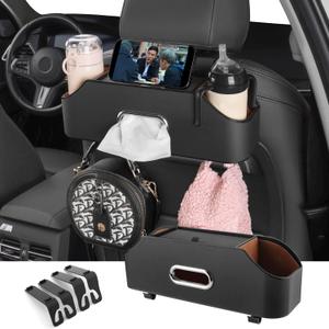 HOLDCY Car Back Seat Organizer with 2 Drink Cup Holder - Tissue Box and Storage Box Hook - Multi-functional Storage - Great for Kids and Travel (Black)