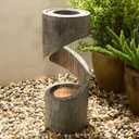 Glitzhome Outdoor Water Fountain with LED Light, Spiral Outdoor Fountain Waterfall with Stone Planter, Modern Curved Freestanding Fountain Water Feature for Garden Patio Backyard, 31.3" H