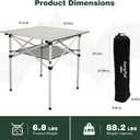 SUNNYFEEL Aluminum Folding Table for Camping, Lightweight Roll Up Top, Portable Camp Tables with Carry Bag for Outdoor Picnic (Square, Gray), 27.5 x 27.5 in