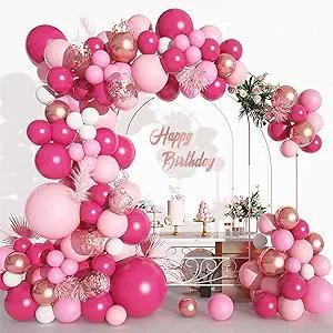2 x 
CANREVEL 125Pcs Pink Balloon Garland Arch Kit, Hot Pink Metallic Rose Gold Confetti Latex Balloons for Baby Girl Shower Princess Birthday Wedding Valentine's Party Decorations