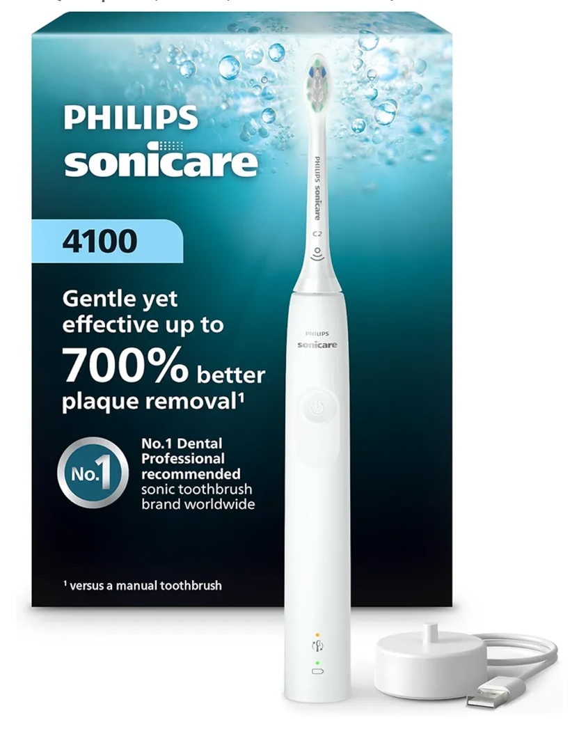 Philips Sonicare 4100 Series Electric Toothbrush - Sonic Toothbrush with Advanced Sonic Technology, Pressure Sensor, Two Intensity Settings, Smartimer & Quadpacer, White, Model HX3681/23