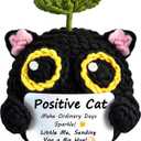 Positive Crochet cat mini Animal Emotional Uplifting Support Gift, Inspiring Crochet Handmade Kitten, for Friends, Women, Men, Mothers on Graduation, Birthday, Christmas(Positive Cat)
