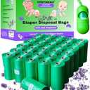 Baby Diaper Bag Disposable (576 Sacks) Biodegradable Lavender Scented 32 Refill Rolls with Dispenser Diaper Sack Disposable Dog Poop Cat Litter Poop Bags Sanitary Pad Waste Bags (Scented, 576 Bags)