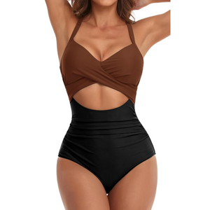Eomenie Women's One Piece Swimsuits Tummy Control Cutout High Waisted Bathing Suit Wrap Tie Back 1 Piece Swimsuit (XL)