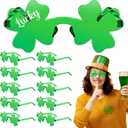 12 Pcs St. Patricks Day Shamrock Glasses Bulk Green Shamrock Glasses Irish Photo Accessories for Party Favor(Lucky)