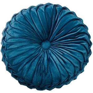 Round Throw Pillow Round Velvet Pillow Home Decoration Pleated Round Filled Pillow Cushion for Couch Chair Bedroom Car Floor (Blue)