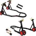MOTO4U Motorcycle Front & Rear Stand, Front Rear Combo Stand Universal Wheel Lift Stand Swingarm Spool Lift Stand Paddock Stand (Red Wheel)