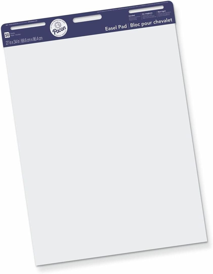 Pacon 3385 Easel Pad, Perforated, Unruled, 27x34-Inch, 50 Sheets, White