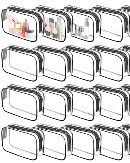 16 Pcs Clear Cosmetics Bag Bulk Clear Makeup Bag Bulk Toiletry Bag for Travel, PVC Zippered Pouch Cosmetic Makeup Bag Plastic Organizer Case for Vacation Bathroom Travel & Daily(Black Medium)
