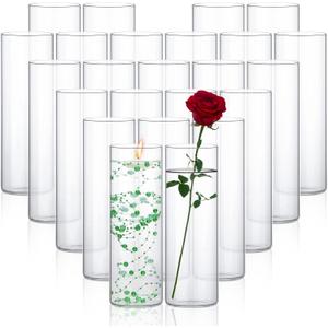 24 Pack Glass Cylinder Vases Clear Flower Vase Floating Candle Holders Centerpiece for Table Home Wedding Decorations Formal Dinners (12 x 4 Inch)