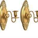 Gold Candle Sconces Set of Two, Brass Color Victorian Royal Wall Sconce, Metal Rustic Candle Holder Baroque Home Wall Decor for Living Room, Dining Room, Bedroom, Fireplace, Hallway, Window