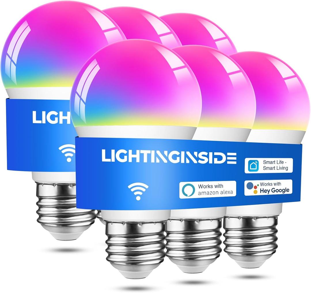 Smart Light Bulbs, Smart Bulb Compatible with Alexa/Google Assistant/Smart Life, CRI>90, 2.4GHz WiFi & Bluetooth Color Changing RGBCW A19 E26 Bulb, No Hub Required, ETL Listed, 6PCS