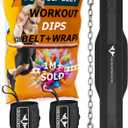 Vikingstrength Dip Belt for Weight Lifting Including Wrist Wraps. Premium Padded Dips Belt with Long Chain for Pullups Triceps Weighted belt for Workout Powerlifting + V-Strength Workout App