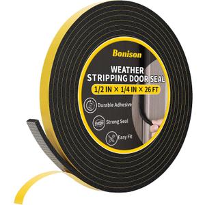 26Ft Weather Stripping Door Seal - 1/2" x 1/4" Door Seal Strip for Door Frame, High Density Foam Insulation Tape, Self Adhesive Soundproof Gap Filler for Doors, Windows, Sliding Door and AC Units