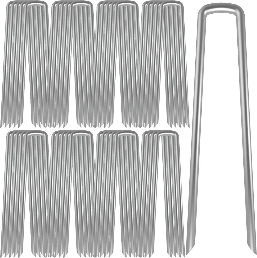 AAGUT 12 Inch 8 Gauge Landscape Staples 40 Pack Galvanized Garden Stakes Heavy Duty Sod Pins Fence Ground Stakes for Weed Barrier Fabric Ground Cover Dripper Irrigation Tubing Soaker (Silver)