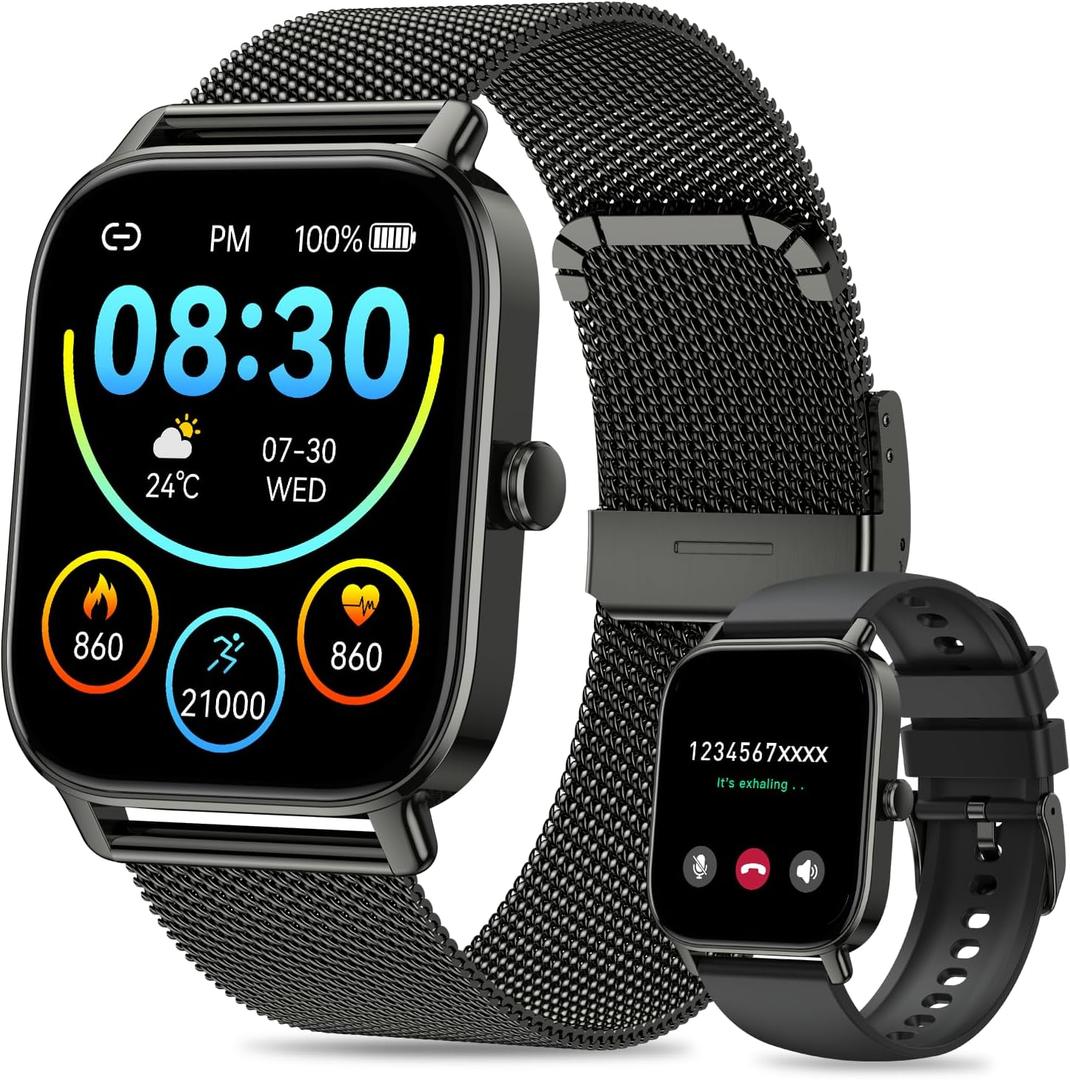 Smart Watch for Men Women Fitness: Waterproof Make Answer Call Digital Mens Watches Pedometer Smartwatch for Android Phone iPhone Samsung Compatible SpO2 Sleep Heart Rate Monitor Running Step Tracker (Black)