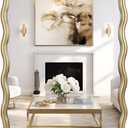 20''x30'' Rectangular Wavy Wall Mirror - Modern Decorative Bathroom Mirror with Scalloped for Modern Farmhouse Vanity, Living Room, Entryway, or Hallway (Gold)