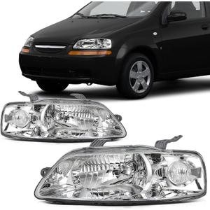 SCITOO Headlight Assembly Fit 2004-2008 for Chevy AVEO Titanium Clear Chrome Housing Pair Headlights GM2502241