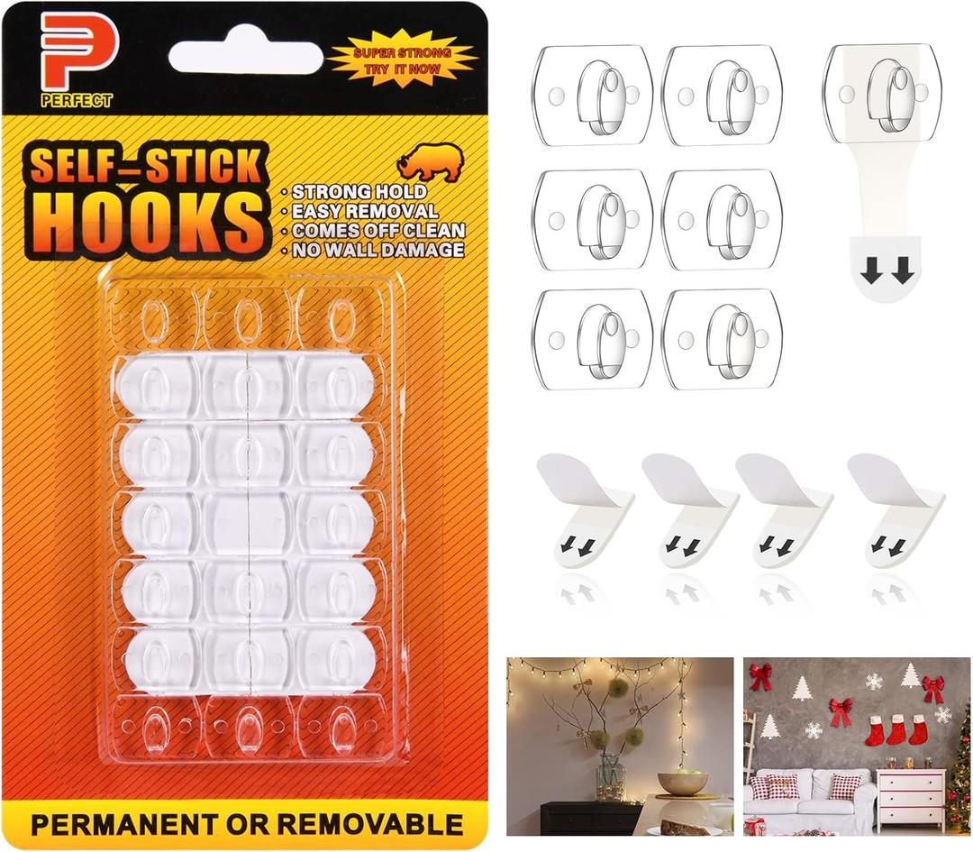 Ainiv 2-Packs Indoor Mini Light Clips, Damage Free Hanging Christmas String Light Hooks with Adhesive Strips, Clear Wall Clip for Hanging Lights Xmas Decor and Cables, 40 Clear Clips and 40 Strips (Small)