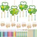 Amyhill 24 Sets Christian Shamrock Wooden Crafts St Patricks Day Crafts Kits Unfinished DIY Shamrock Irish Wind Chime Diamond Kit Make Your Own Religious Cross Decor for Church Party Supplies