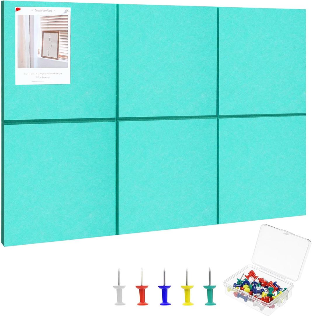 Large Cork Board 36" x 24", 6 Pack Felt Bulletin Board, Pin Boards | Includes Pushpins & Self-Adhesive Strips, Felt Wall Tiles Notice Boards for Walls Office Home School Decor - Lake Blue