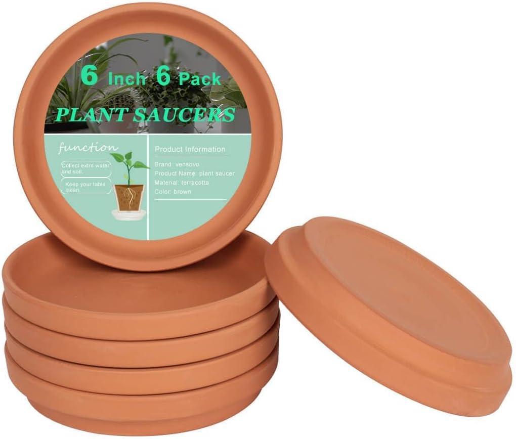 vensovo 6 Inch Terracotta Plant Saucer Pots Tray - 6 Pcs Round Planter Saucers for Indoor & Outdoor Plants, Small Clay Trays Perfect for 5 Inch 5.5 Inch 6 Inch Flower Pot (Brown)
