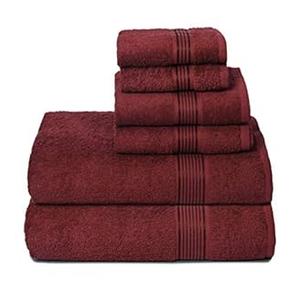 Elvana Home Ultra Soft 6 Pack Cotton Towel Set, Contains 2 Bath Towels 28x55 inch, 2 Hand Towels 16x24 inch & 2 Wash Coths 12x12 inch, Ideal for Everyday use, Compact & Lightweight - Burgundy Red