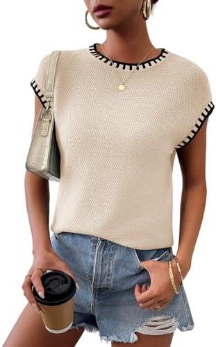 TAKEYAL Spring Sleeveless Sweater Tops for Women 2026 Cap Sleeve Trendy Tank Tops Summer Knit Sweater Vest Fashion T Shirts M