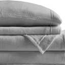 True North by Sleep Philosophy Plush Sheet Set Queen, Solid Color, Warm & Soft Bedding Queen Size Sheets, Fitted Pocket Fits Up to 16" Mattress, Soloft, Queen, Grey, 4 Piece