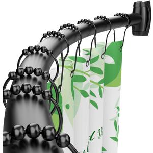 Bonpally Curved Shower Curtain Rod for Bathroom, 40-72 Inches Adjustable Curved Shower Rod, 0.9MM Aluminum Shower Curtain Rod with Rotating Brackets for Extra Shower Space, Need to Drill, Black