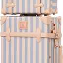 Vintage Carry on Luggage Set, 2 Piece Retro Spinner Trunk Suitcase with Cosmetic Train Case for Women, 20"+12", Blue Strip