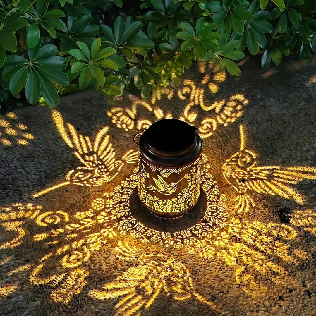 Hummingbird Solar Lantern, Pluspace Hummingbird Solar Garden Decor for Patio, Birthday Gifts for Women, Solar Lanterns Outdoor Waterproof for Porch, Yard, Lawn, Balcony