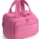 Bagstellar Travel Toiletry Bag for Women, Lightweight Large Quilted Puffy Makeup Bag Wide-open Make up Organizer Cloud Cosmetic Bag w/Handle for Traveling, Toiletries Essentials Accessories Rose Pink