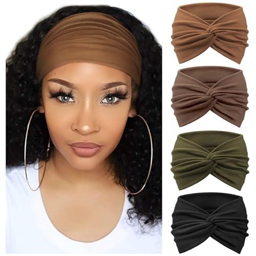 DRESHOW 4 Pack Turban Headbands for Women Wide Vintage Head Wraps Knotted Cute Hair Band Accessories