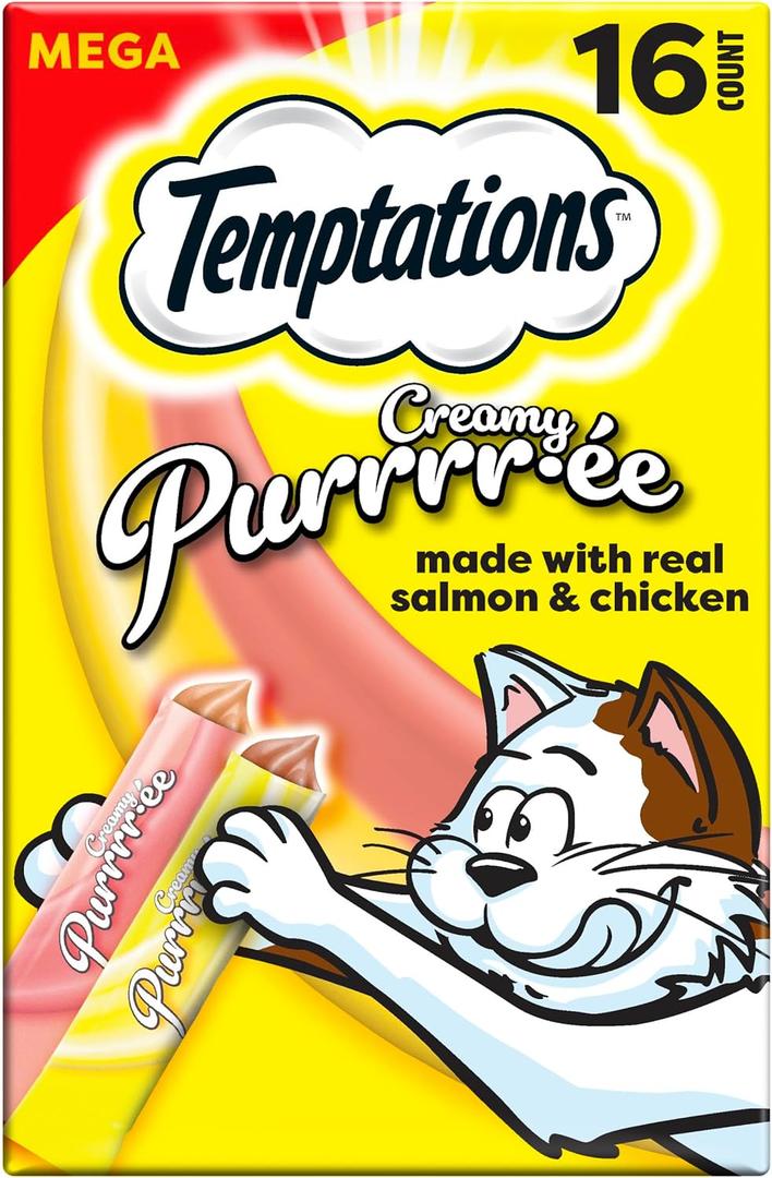 Temptations Creamy Puree Variety Pack of Squeezable Cat Treats, 0.42 oz. Tubes, 16 Count (EXP 02/26/27)