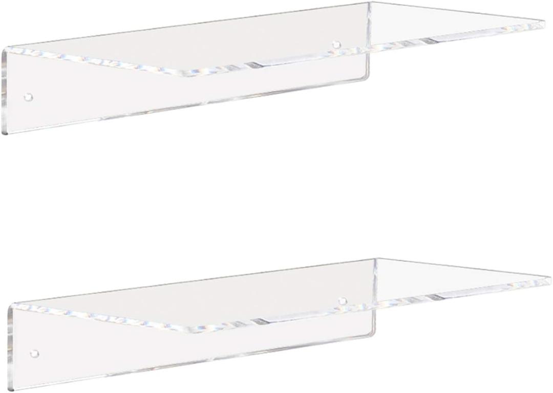 Weiai Clear Acrylic Shelves 12 Inch, Floating Wall Mounted Shelf for Wall Storage, Set of 2