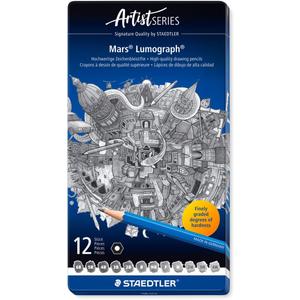 STAEDTLER Mars Lumograph Art Drawing Pencils (12-Pack) Sustainable, Break-Resistant Graphite, Metal Case