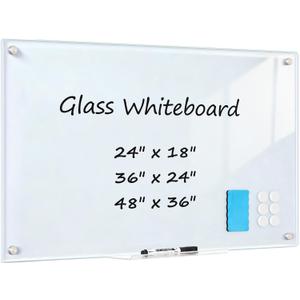 Glass Magnetic Dry Erase Board, 24" x 18" 2'x1.5' Tempered Glass Whiteboard Wall Mounted Small White Board for Home, Office, School