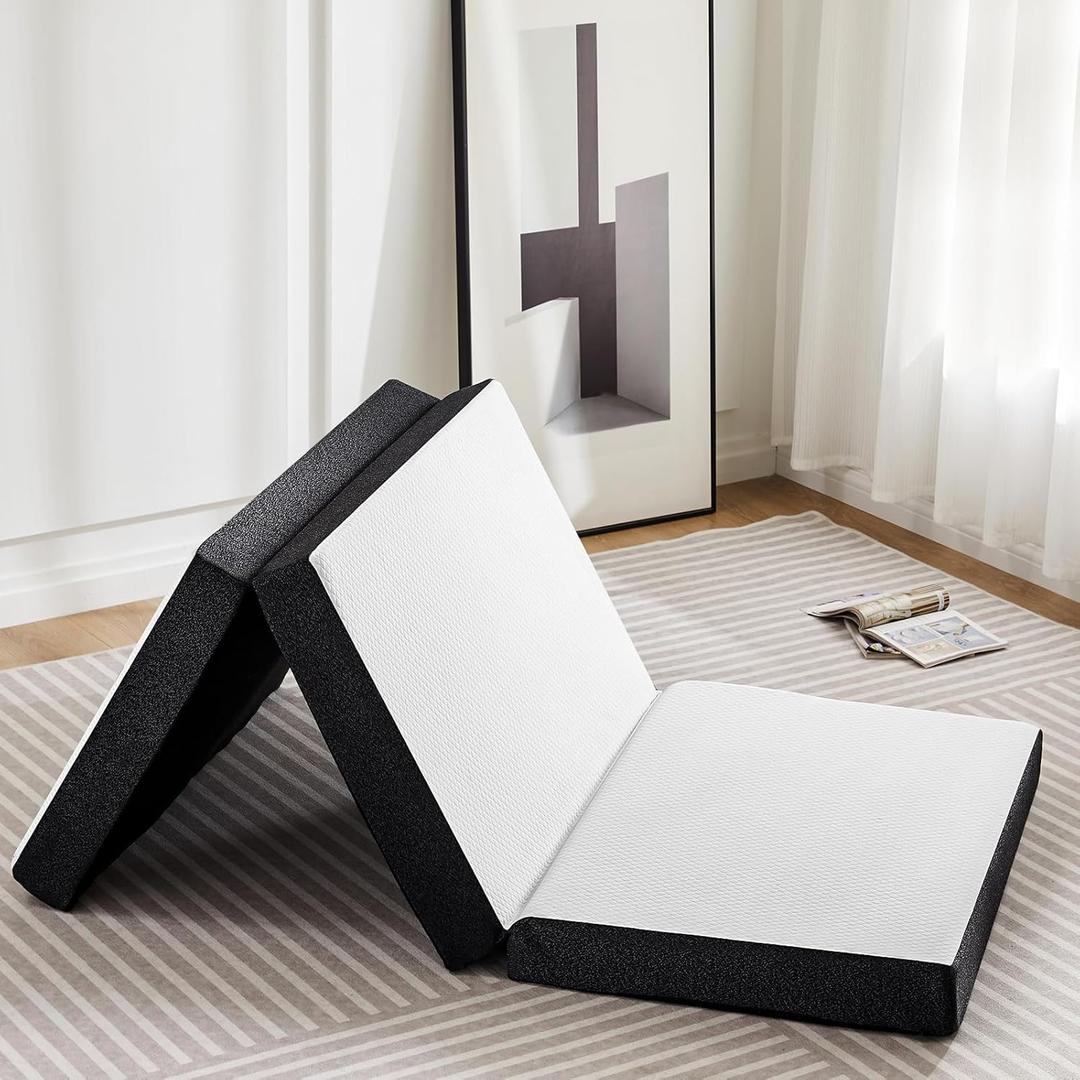 OLIXIS Tri-fold Memory Foam Mattress - 3 Inch Twin Size Portable Floor Bed, Foldable Mat for Kids and Adults, Collapsible and Washable Cover with CertiPUR-US Certified, for Travel & Camping & Yoga (White)