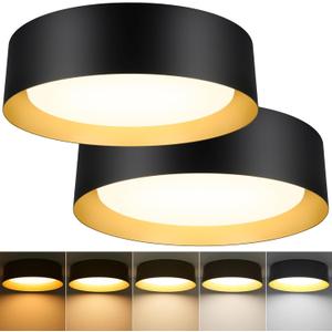 2-Pack Flush Mount Ceiling Lights, 25W LED Ceiling Light Fixtures 300W Equivalent 2600LM 5CCT Adjustable Modern Black and Gold Flush Mount Dimmable Ceiling Lamps for Bathroom Hallway Bedroom