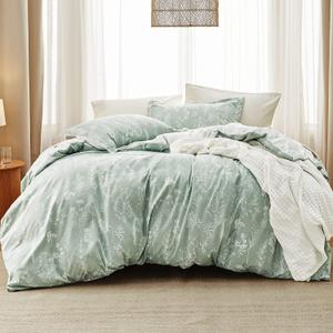 Bedsure California King Comforter Set - Sage Green Bed Set, 3 Pieces Cute Floral Bedding, 1 Soft Reversible Botanical Flowers Comforter and 2 Pillow Shams