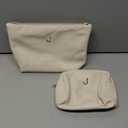 Mom Gifts| Initial Makeup Bag Set for Women Girls Personalized Gifts for Bridesmaid Teachers Graduation Friend Female PU Leather Cosmetic Travel Toiletry Bag(Beige,J)